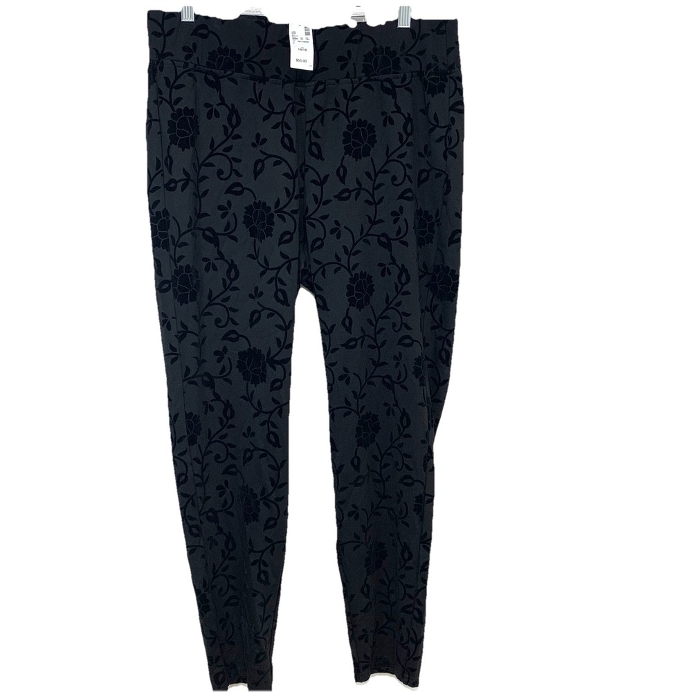 Avenue Black Leggings Velvet Floral Print Pull On Woman 14/16 Stretch Comfy New